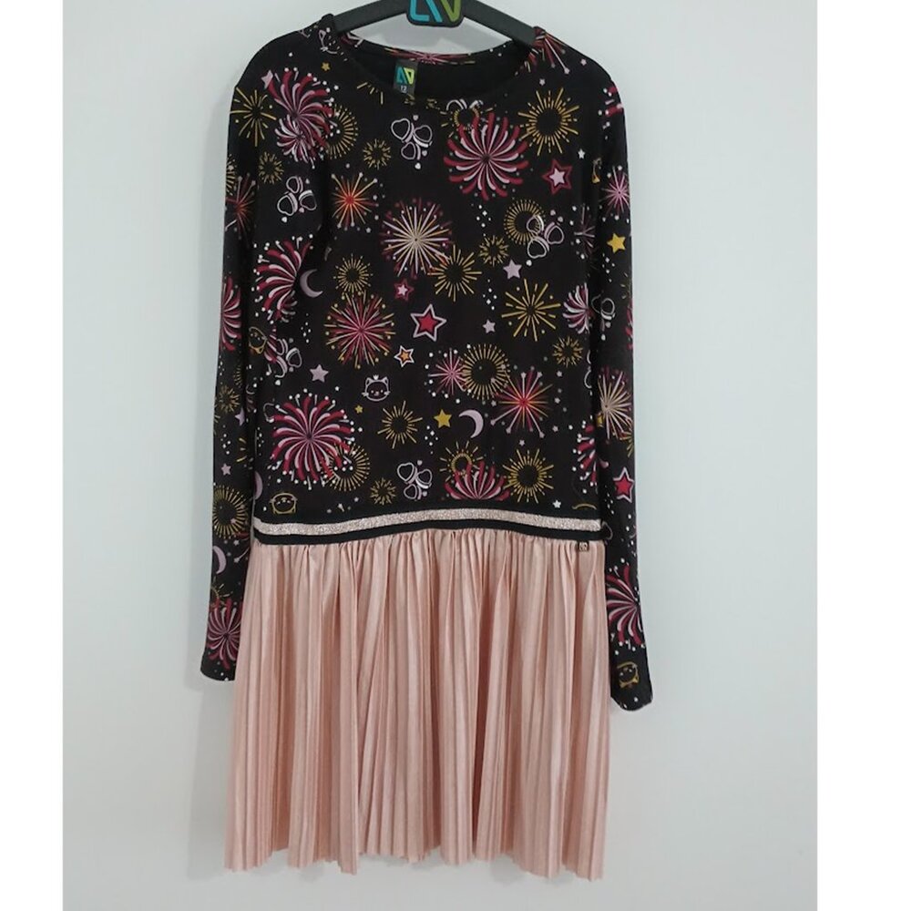 Nanö Girls' Holiday Firework Print Pleated Dress, size 12